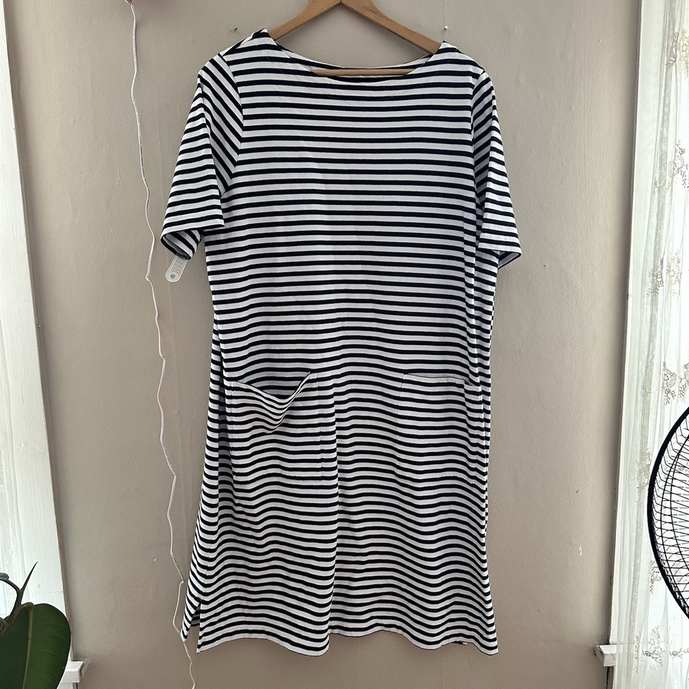 J Jill Womens Striped Cotton Dress Size 1X Pockets Black White Pockets Casual